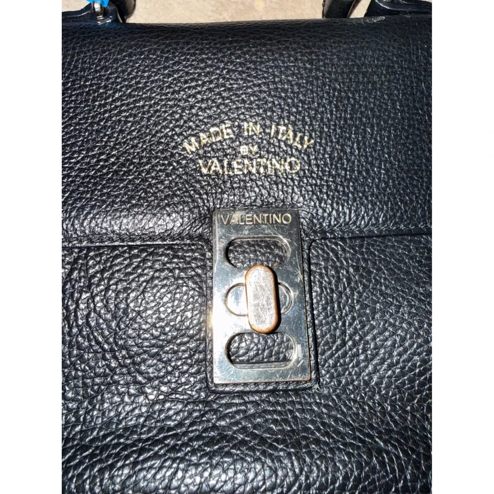Mario Valentino Black Pebbled Leather Top Handle Bag Made in Italy Turn Lock - Picture 3 of 11
